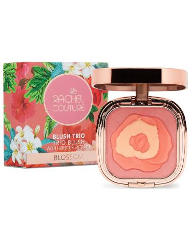 Rachel Couture Compact Blush Trio for All Over Radiant Glow | Infused with Hibiscus Extract | Vegan & Cruelty-Free - 0.32 Oz - Blossom