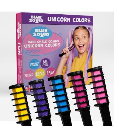Blue Squid Haircover for girls - unicorn hair 5 st pastel tones Temporary children hair color washable hair color gift ideas for teenage girls and boys 1 piece (5 pack)