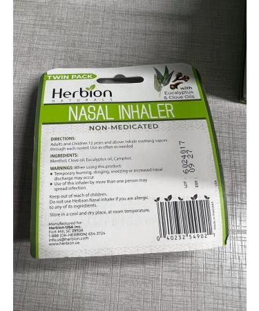 HERBION Naturals Nasal Inhaler Natural Relief for Nasal Congestion & Sinus Pressure Non-Medicated Sticks with Essential Oils Menthol Eucalyptus Clove Soothing Vapor Easy Breathing Pack of 2 2 Count (Pack of 1) - Buy Online on GoSupps.com