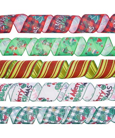 Christmas Ribbon Wired 2.5 Inch x 25Yards(5 Roll x 5 Yards) Grinchs Ribbon for Wreaths Bows DIY Christmas Ribbon with Wire for Gift Wrapping Crafts DIY Grinchs Christmas Decorations Holiday Decor - Buy Online on GoSupps.com