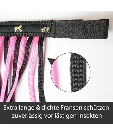 Fly Mask with Fringe & Velcro for Horses | Premium Fly Hood for Shetland Pony & Warmblood - Black Pink - Buy Online on GoSupps.com