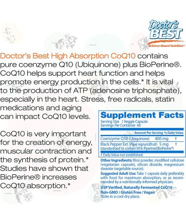 Doctor's Best High Absorption CoQ10 400 mg with BioPerine - 60 Veggie Caps - Buy Online on GoSupps.com