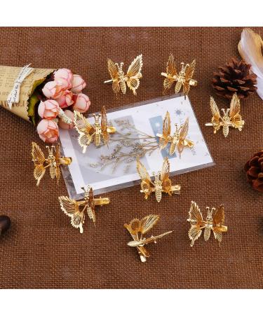 Gold Metal 3D Butterfly Hair Clips Set - 12 Pieces | Cute Hair Barrettes Pins for Women and Girls - Buy Online on GoSupps.com