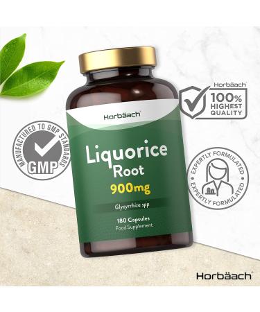 Liquorice Root Extract 900mg Capsules - Pure Licorice Root Powder Supplement for Men & Women - 180 Count, 3 Month Supply - No Artificial Preservatives by Horbaach - Buy Online on GoSupps.com