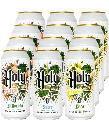 Northern Monk Brew Hop Infused Flavoured Sparkling Water Multipack - Holy Hop Water Trio Peach Mango & Sabro Mixed Pack - Lightly Carbonated No Caffeine Sugar Free Fizzy Drink (12 x 440ml Cans)