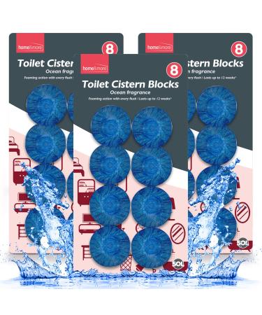 SOL 24pk Toilet Cistern Blocks Ocean Scent 50g Toilet Fresheners Toilet Blocks Cistern Toilet Bowl Cleaner Toilet Blocks for Cisterns with Long Lasting Fragrance Removes & Prevents Limescale