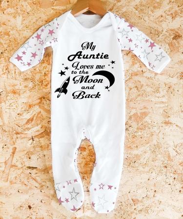 My Auntie Loves Me Sleepsuit | UK Printed | 100% Cotton 3-6 Months | White/Pink Stars - Buy Online on GoSupps.com