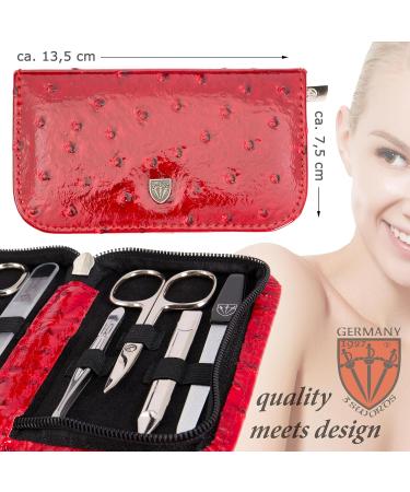 3 Swords Germany - brand quality 8 piece manicure pedicure grooming kit set for professional finger & toe nail care scissors clipper fashion leather case in gift box Made by 3 Swords (004017) RED - OSTRICH IMITATION - Buy Online on GoSupps.com