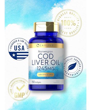 Carlyle Norwegian Cod Liver Oil | with EPA & DHA | 1245mg | 150 Softgels | Liquid Capsules | Non-GMO & Gluten Free Supplement - Buy Online on GoSupps.com