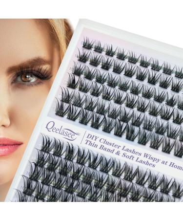 Eyelashes Clusters Qeelasee DIY d Curl 144pcs Lash Culsters Natural 0.07 50D 8-18mm Wispy Volume Lashes (50D-0.07D 8-18MIX) HXJ02-MIX8-18 50D