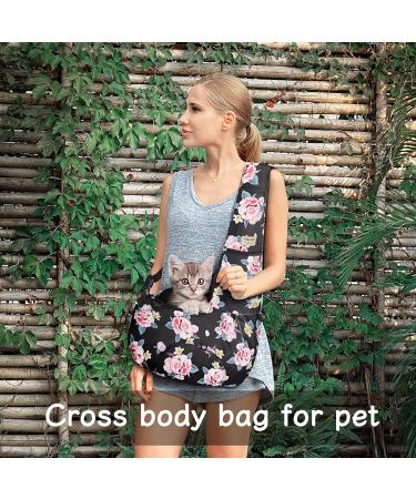 MOSISO Dog Cat Carrier Sling Bag Pet Carrier Curved Zipper Rose Eden Bag Hands Free Adjustable Strap Travel Shoulder Bag with Safety Belt Padded Bottom Support for Small Pets Outdoor Travelling Black - Buy Online on GoSupps.com