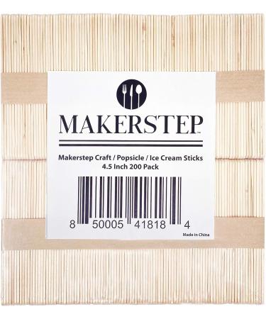Makerstep 200 Natural Wood Craft Popsicle Sticks | 4.5 Inch Waxing Spatulas, Epoxy Resin Stirring, Ice Cream Candy Making | Smooth Splinter-Free Wooden Wax Sticks for Crafts and Garden Markers - Buy Online on GoSupps.com