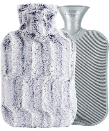 Samply 2L Hot Water Bottle with Luxury Faux Fur Cover - Navy Blue | Hand, Feet, Neck, and Shoulder Pain Relief - Buy Online on GoSupps.com