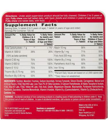 Flintstone Vit W/Iro Size 60s Flintstones Childrens Multivitamin Supplement W/ Iron Chewable Tabs 60 Ct (Pack of 2) - Buy Online on GoSupps.com