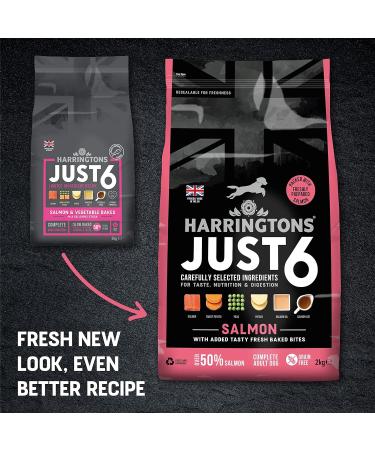 Harringtons Just 6 Salmon & Veg Complete Grain Free Dry Dog Food With Added Tasty Fresh Baked Bites 12kg Salmon 12 kg (Pack of 1) - Buy Online on GoSupps.com