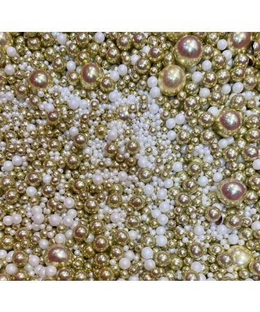 Metallic/Shimmer Vegan Balls Edible Cupcake Cake Topper Sprinkles (90G Tub) (Gold & White Pearls) - Buy Online on GoSupps.com