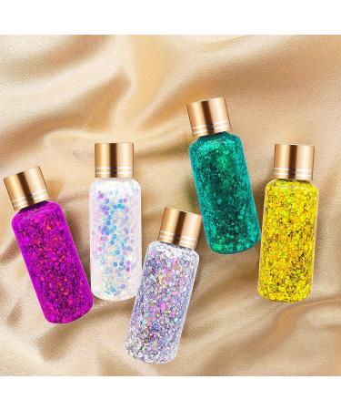 Body Face Glitter Gel SUPGIFT 5 Colors - Holographic Chunky Laser Mermaid Glitter for Makeup, Hair, Nail, Craft - 7.8oz with Spoon - Buy Online on GoSupps.com