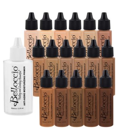 Belloccio Master Set Of All 17 Foundation Shades of Belloccio's Professional Cosmetic Airbrush Makeup  1/2 oz. Bottles plus a 2 oz. Moisturizing Primer - Buy Online on GoSupps.com