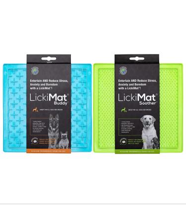 Lickimat Classic Dog Slow Feeders, Lick Mat, Boredom Anxiety Reduction Perfect for Food, Treats, Yogurt, Peanut Butter. Fun Alternative to Slow Feed Dog Bowl! Green & Turquoise Soother & Buddy