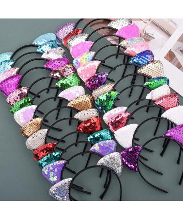 SIQUK 26 Pieces Reversible Sequin Cat Ears Headbands for Girls and Women - 26 Lively Colors - Buy Online on GoSupps.com