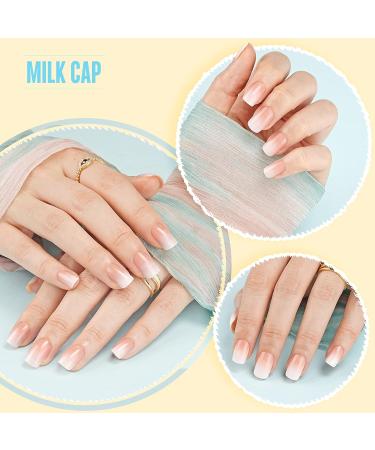 NOVO OVO Milk Cap Short Press On False Nails - Neutral Ombre Gradient French Tip Opaque Fake Nail Kit for Valentine's Day - Buy Online on GoSupps.com
