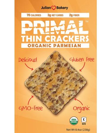 Julian Bakery Primal Thin Crackers - Organic Parmesan 8.4 oz | Healthy Snack - Buy Online on GoSupps.com