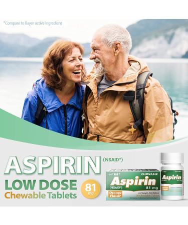 HealthA2Z Aspirin 81mg Chewable Tablets - 3 Packs (108 Tablets) | Low Strength Orange Flavor Pain Reliever | Reduce Headaches & Pains - Buy Online on GoSupps.com