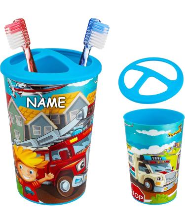 Shop alle-meine.de GmbH Bathroom Set - Custom Toothbrush Holder & Children's Cup - Vehicle & Fire Brigade Design - Perfect for Kids' Toothbrushes! - Buy Online on GoSupps.com