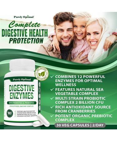 PURELY OPTIMAL Premium Digestive Enzymes with Prebiotics & Probiotics - 180 Capsules for Gut Health - Buy Online on GoSupps.com