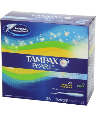 Tampax Pearl Plastic Tampons Duopack - Regular/Super - Unscented - 36 Count - Buy Online on GoSupps.com