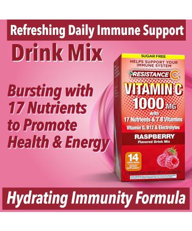 Resistance C Vitamin Stick Packs - Immune Support with 16 Nutrients, 7 B Vitamins, Antioxidants, Electrolytes - Raspberry Flavor - 14 Stick Packs - Buy Online on GoSupps.com