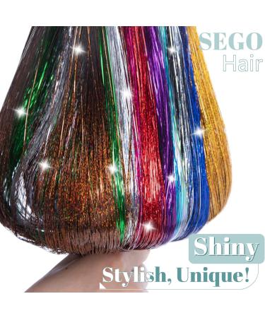 SEGO Hair Extension Tinsel Kit With Tools 12 Colors 2400 Strands Tinsel Hair Extensions 47 Inch Sparkling Shiny Hair Tinsel Highlights Glitter For Women Beauty Multi Color - 6 - Buy Online on GoSupps.com