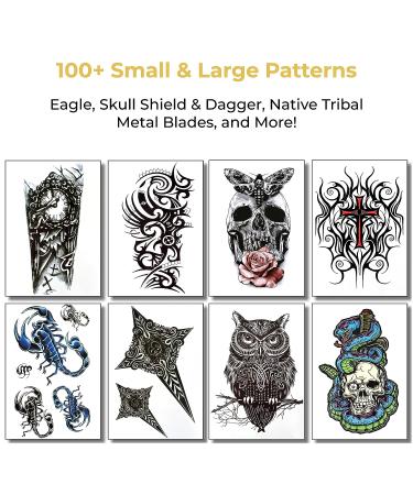 Realistic Temporary Tattoos for Men - Fake Half Arm Sleeves for Arms, Shoulders, Back, and Legs - Waterproof Transfers - 8 Sheets - Cross, Skull, Owl, Clock, Scorpion, Rose Designs - 8x6 Saturn - Buy Online on GoSupps.com