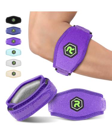 Rakiie elbow bandage Pro 2-pack larger bandage with silicone pads better support in tendonal infections tennisel arches pain relief for men and women purple