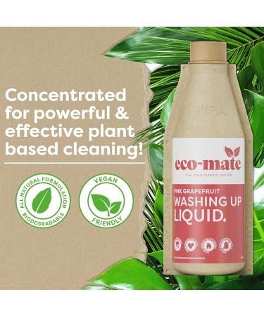 Eco-Mate - Pink Grapefruit Washing Up Liquid - 500ml (Pack of 3) - Eco Friendly - 100% Plant-Based Biodegradable Dish Washing Liquid - Suitable For Sensitive Skin - Natural Ingredients - Zesty Scent - Buy Online on GoSupps.com