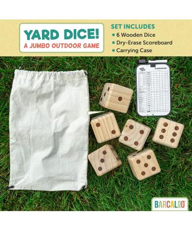 Barcaloo Giant Wooden Yard Dice Set - 6 Jumbo Dice with Scoreboard & Carrying Bag - Fun Outdoor Yardzee Game for All Ages - Buy Online on GoSupps.com