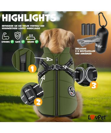 Buy LOVPET Dog Jacket & Coat - 45 Pieces Waterproof Padded Vest with Reflectors & D-Ring for Large Dogs - Khaki 2XL | International Shipping - Buy Online on GoSupps.com
