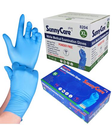 1000 SunnyCare 8204 Blue Nitrile Medical Exam Gloves Powder Free Chemo-Rated (Non Vinyl Latex) 100/box 10boxes/case Size: X-Large