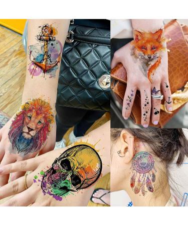 Rejaski Watercolor Animals Temporary Tattoos - 32 Sheets, 98+ PCS for Women, Men & Kids | Realistic & Long Lasting Fake Tattoos with Tiger, Lion, Skull Designs - Buy Online on GoSupps.com