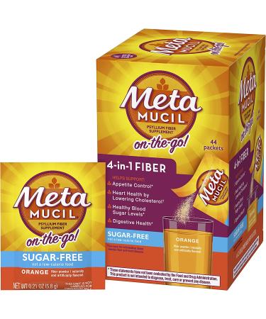 Metamucil 4-in-1 Psyllium Fiber Supplement Sugar-Free Powder Packets, Orange Flavor - 44 Count - Buy Online on GoSupps.com