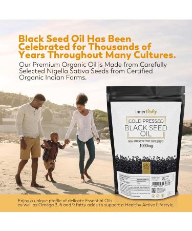 Premium Black Seed Oil Capsules 1000mg - Double Strength Virgin Oil with Thymoquinine - Non-GMO, Made in UK by Inner Vitality (240 Capsules) - Buy Online on GoSupps.com