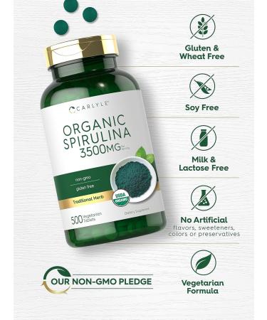 Carlyle Organic Spirulina Tablets 3500mg | 500 Count | Non-GMO & Gluten Free Supplement - Buy Online on GoSupps.com