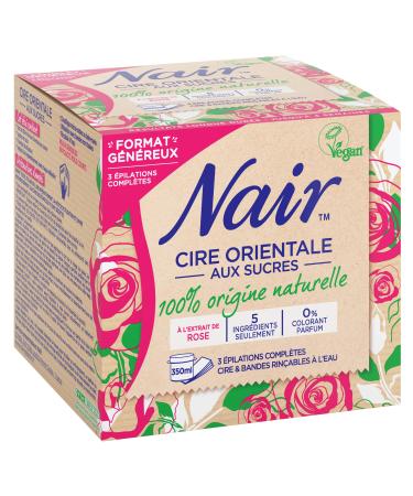 Nair - Oriental wax with sugar with rose extract 100% natural origin without dyes or perfume with reusable stripes flushing pot with 350 ml