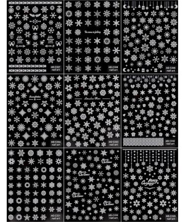 JMEOWIO 9 Sheets Christmas Nail Art Stickers Decals Self-Adhesive Snowflake Winter Holiday White Nail Supplies Nail Art Design Decoration Accessories - Buy Online on GoSupps.com
