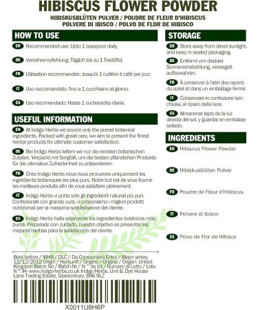 Indigo Herbs Hibiscus Flower Powder 100g - Buy Online on GoSupps.com