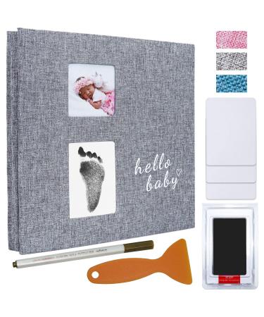 Vienrose Baby Photo Album Self Adhesive Memory Book 4x6 Magnetic Scrapbook Kit with Clean-Touch Ink Pad Handprint Footprint and A Metallic Pen for Boy/Girl 2 Windows 40 Pages Grey 11