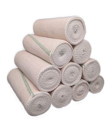 Elastic Bandage Wrap with Self-Closure [Pack of 10] 6 Inch Comfort Athletic Compression Roll, 5 Yards Stretched for Customized Compression on Knee, Ankle, Wrist + Vakly First Aid Kit Guide (6''X10) 6 Inch (Pack of 10)