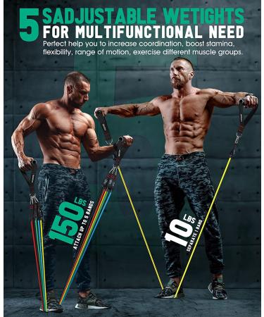 150-250lbs Resistance Bands Set with Handles - 5 Tube Fitness Bands for Home Workouts - Buy Online on GoSupps.com