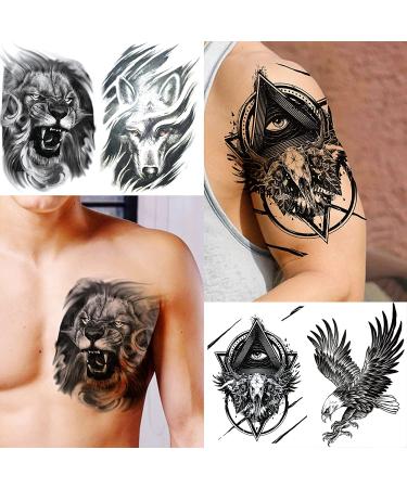 VANTATY 50 Sheets Black Temporary Tattoos: Eagle Dragon Lion Wolf Animals Fake Small Tattoos for Men, Women, Kids - Neck, Arm, Thigh, Skull Tattoo Sticker - Buy Online on GoSupps.com