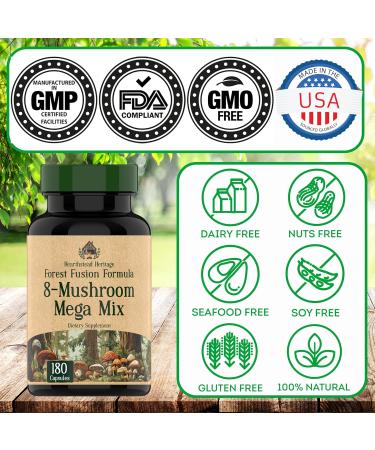 8 Mushroom Complex - 180 Capsules - Lion s Mane Reishi Chaga Cordyceps & Turkey Tail - Natural Immune Focus & Energy* Support Supplement for Men & Women - Buy Online on GoSupps.com